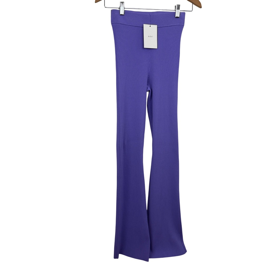 A.L.C. Pants Womens XS Purple Ribbed Knit Flare Leg High Rise Trousers